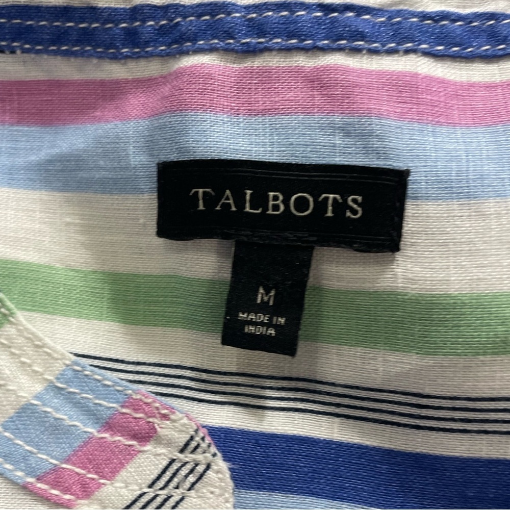 TALBOTS LINEN POPOVER STRIPED TUNIC BLOUSE - Medium - Picture 4 of 5